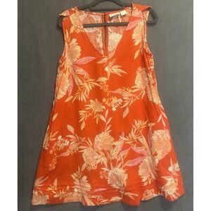 Cynthia Rowley 100% Linen Shift Dress Size S Orange Floral Tropical Beach Resort